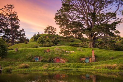 Hobbiton Movie Set by sunset