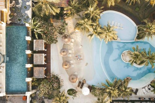 Aerial View of the pool landscape of Mandira Beach Resort 