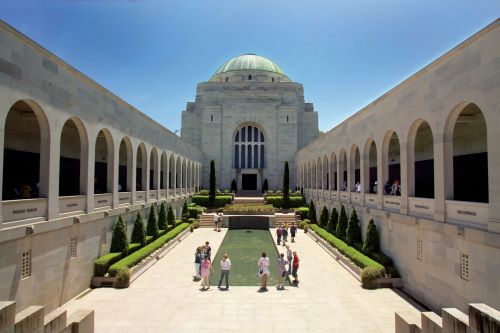 Inside courtyard of the symmetrically build Australian War Memorial building in Canberra