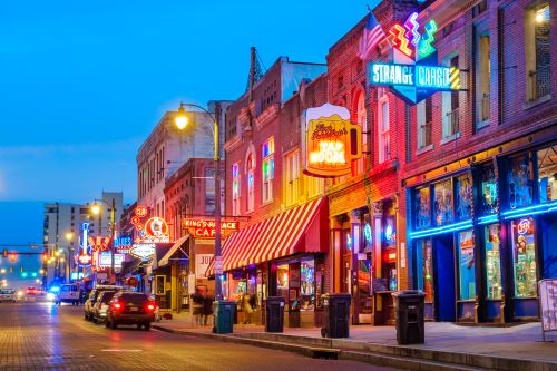 Beale Street Music District in Memphis Tennessee at night