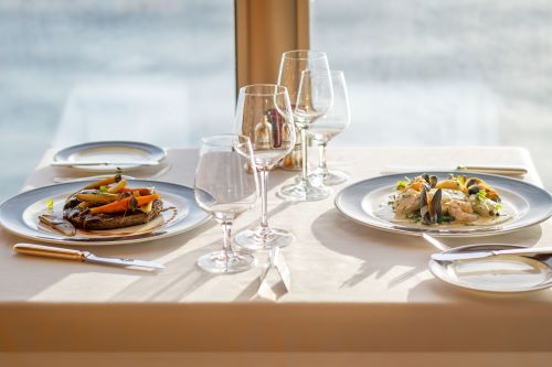 Close-up of a set dinner table