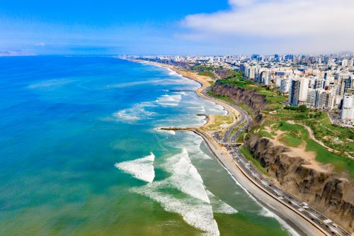 Aerial view of the Miraflores coast in Lima 