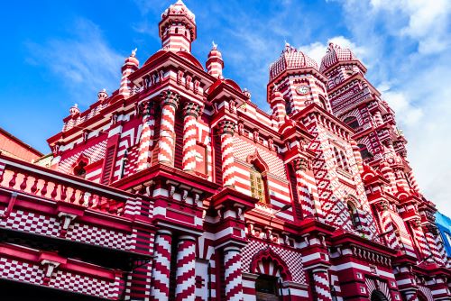 A historic red mosque in Colombo