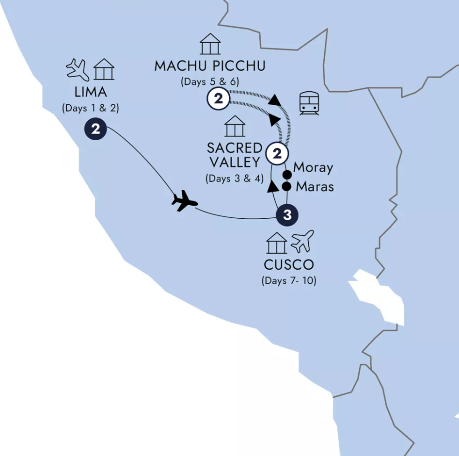 Map of Peru indicating all stops along this itinerary 