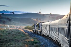 The Indian Pacific heading through the Blue Mountains region