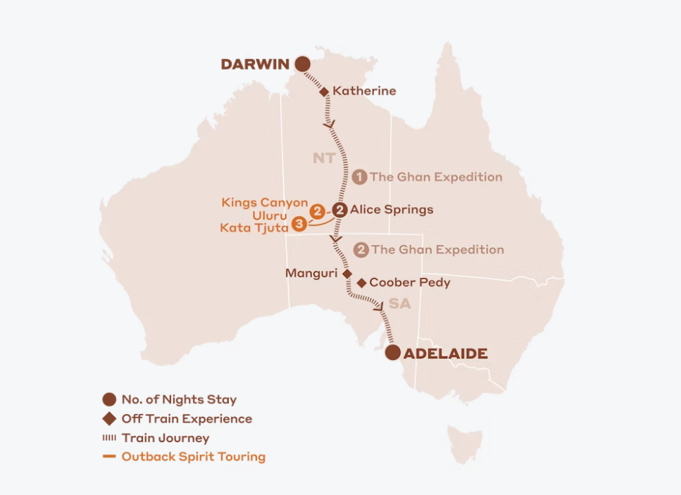 Map of Australia indicating all stops along this itinerary 