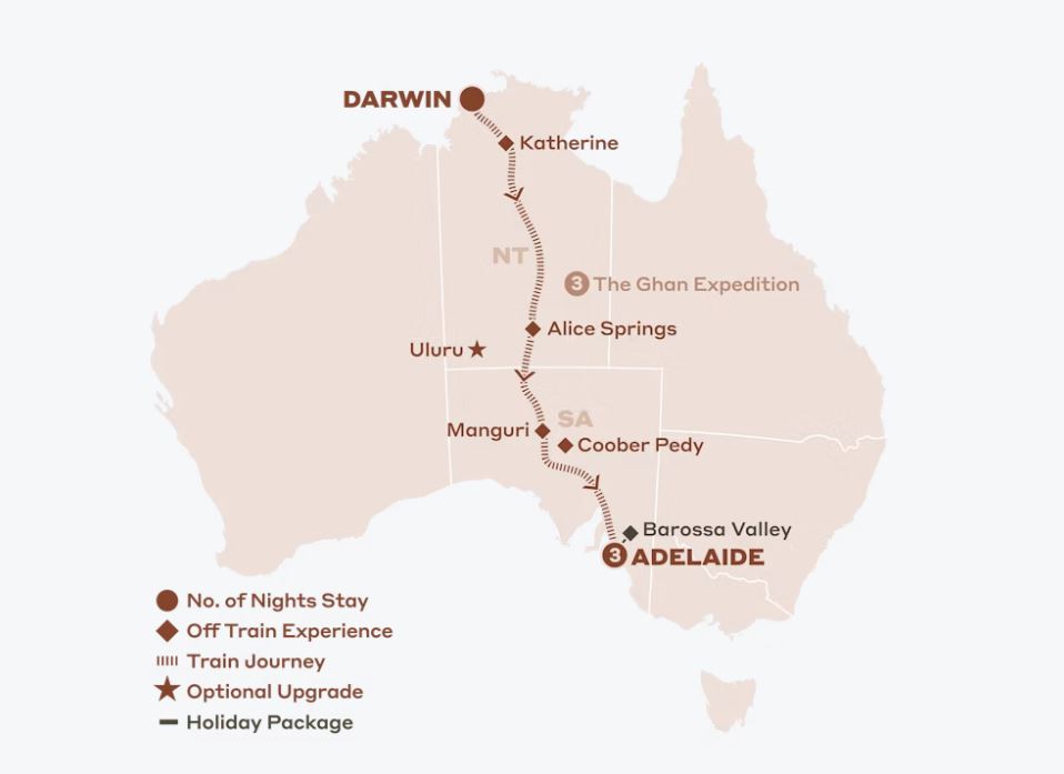 Map of Australia indicating all stops along this itinerary 