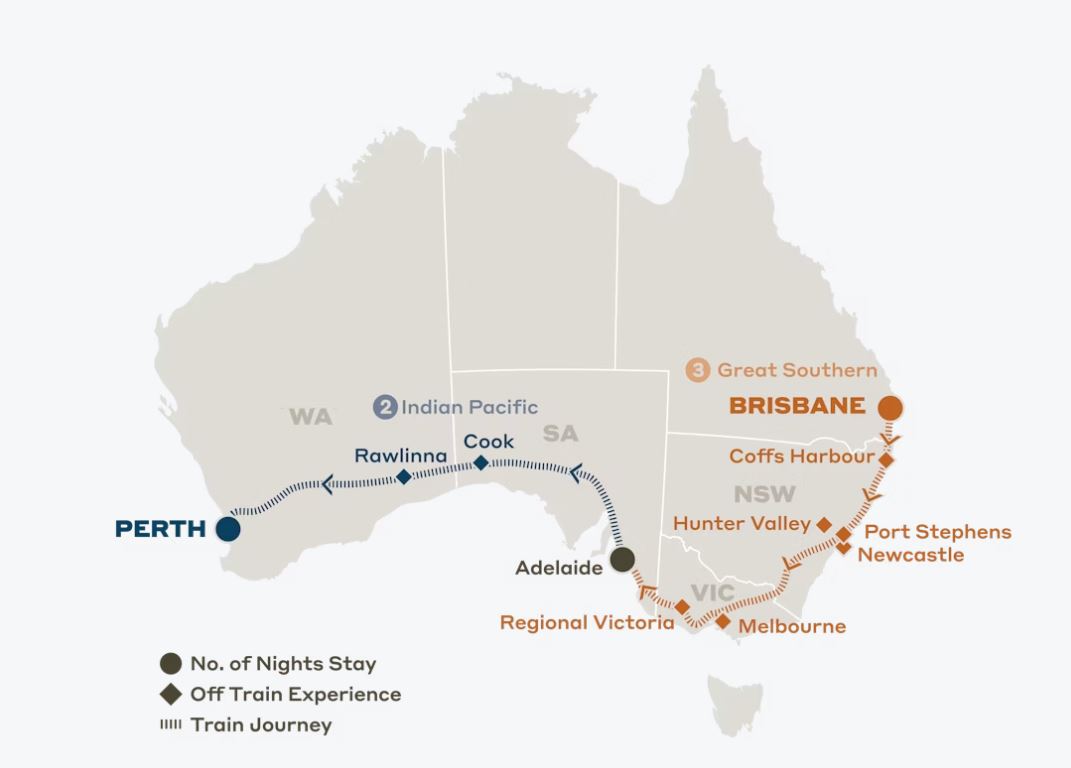 Map of Australia indicating all stops along this itinerary 