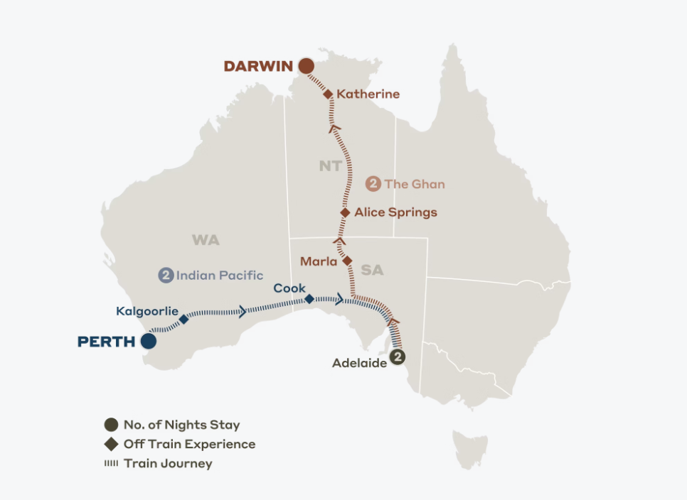 Map of Australia indicating all stops along this itinerary 