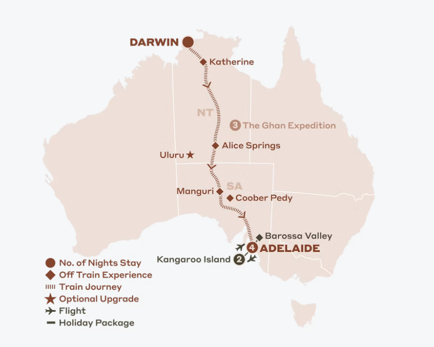 Map of Australia indicating all stops along this itinerary 