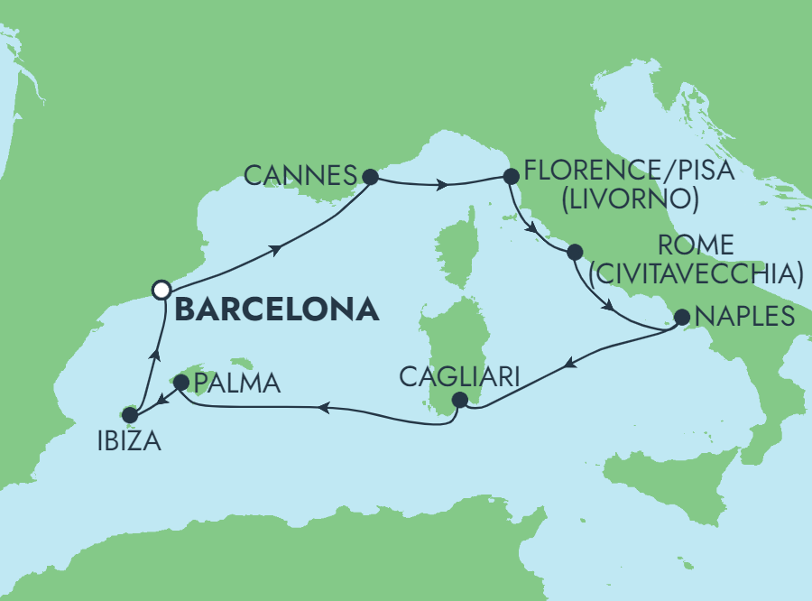 Map of Europe indicating all stops along this itinerary 
