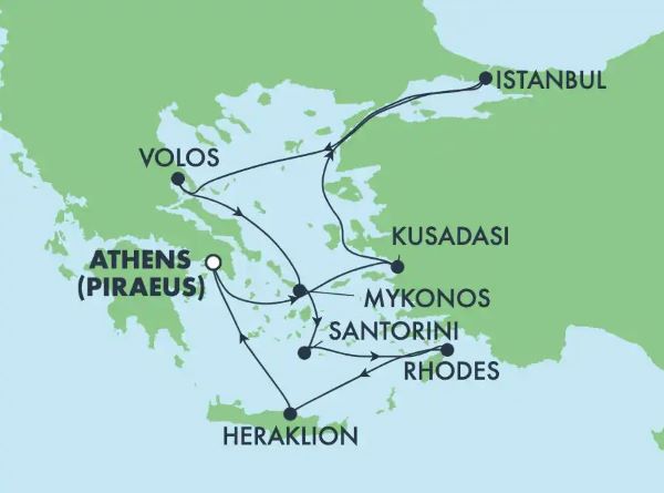 Map of Greece indicating all stops along this itinerary 