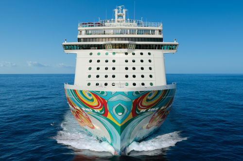 Front capture of the NCL vessel Norwegian Getaway at sea