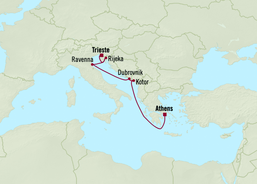 Map of Europe indicating all stops along this itinerary 