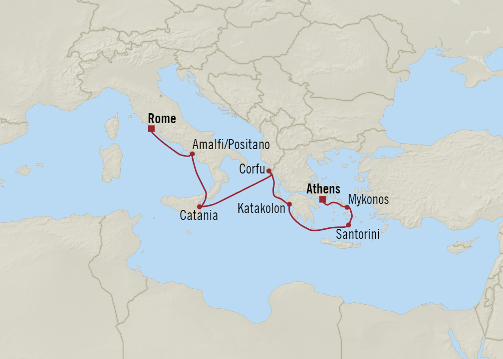 Map of Europe indicating all stops along this itinerary 