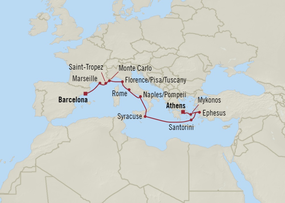 Map of Europe indicating all stops along this itinerary 