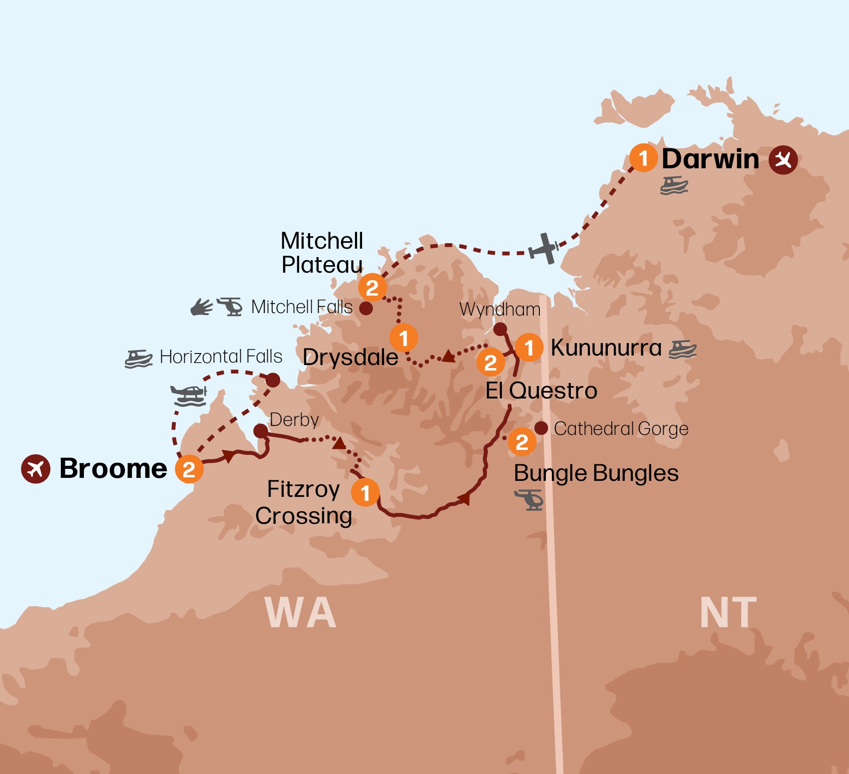 Map of Australia indicating all stops along this itinerary 