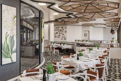 Elegant interior of the pizza restaurant aboard the P&O vessel