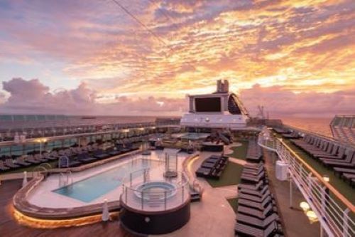 Pool deck of the P&O vessel at sunset