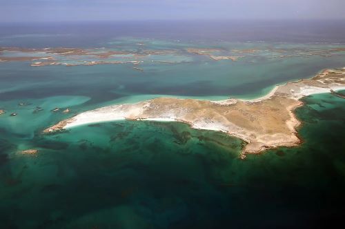 Islands off the West Coast of Australia with dark ocean waters surrounding