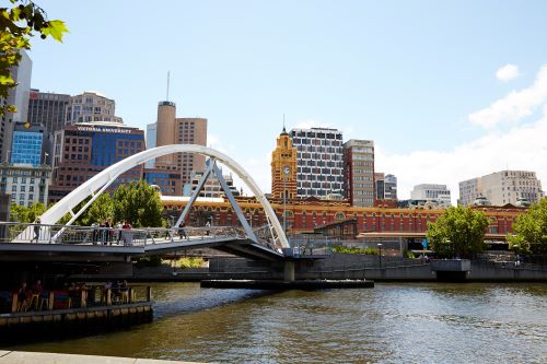 Southgate Bridge in Melbourne with Flinders Train Station and some building in the background