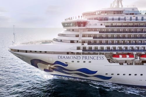 A close up of the front of the Princess vessel at sea