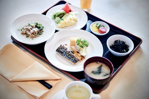A Japanese breakfast on a tray