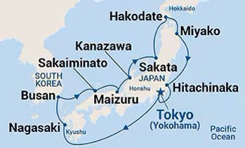 Map of Japan indicating all stops along this itinerary 