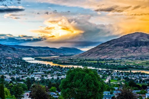 View of Kamloops with the river flowing through the mountainside city