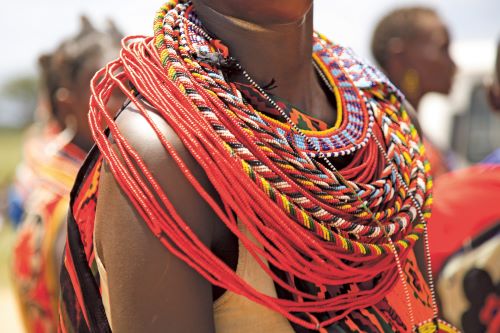 African jewellery on a female from the Samburu tribe in Kenya