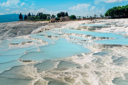 Natural travertine pools and terraces in Pamukkale