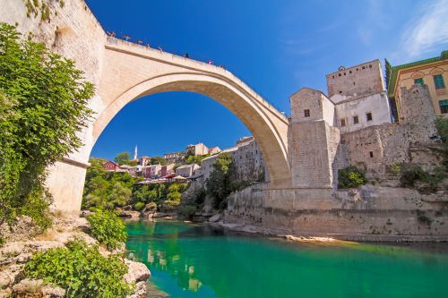 Mostar Bridge a single arch constructed bridge in Bosnia-Herzegovina.