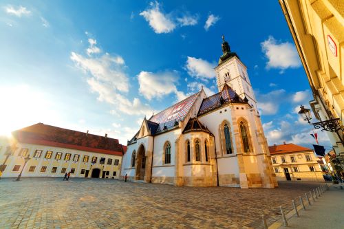 Sunlit St Marks Church in Zagreb, Croatia 