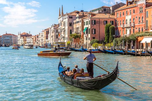 A gondola cruising the canals in Venice