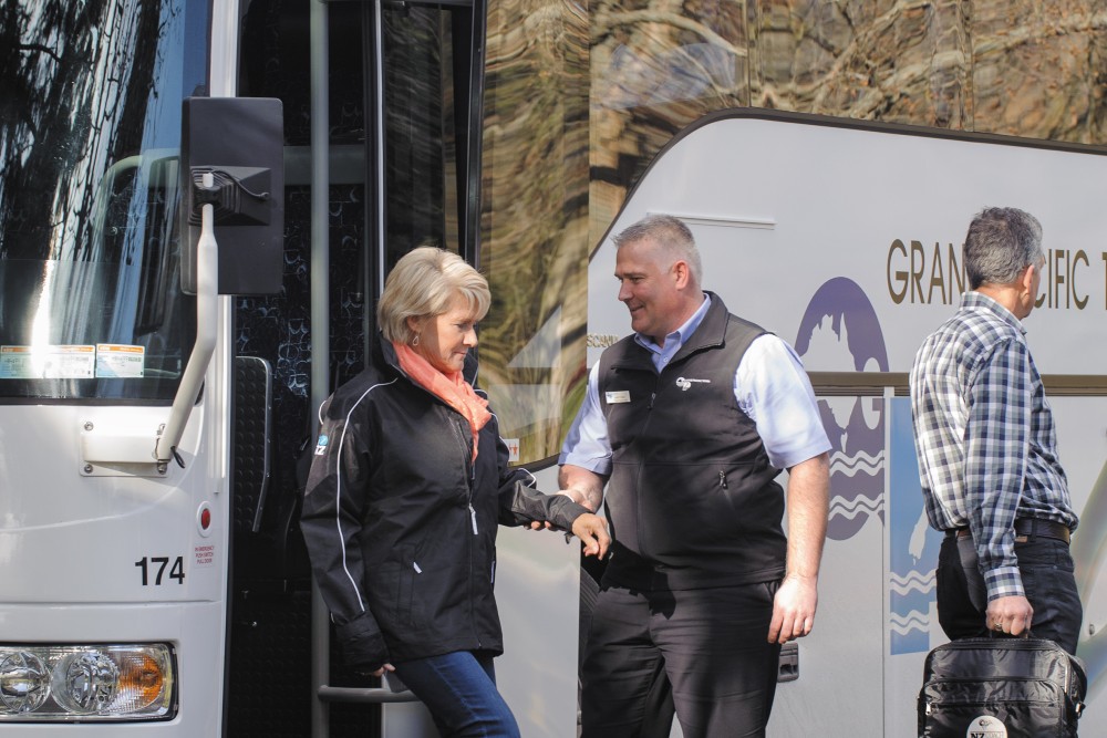 Clients disembarking the coach
