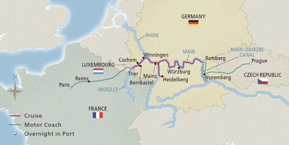 Map of Europe indicating all stops along this itinerary 