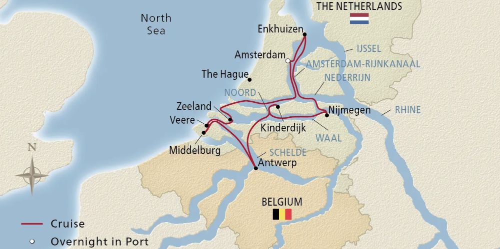 Map of the Netherlands indicating all stops along this itinerary 