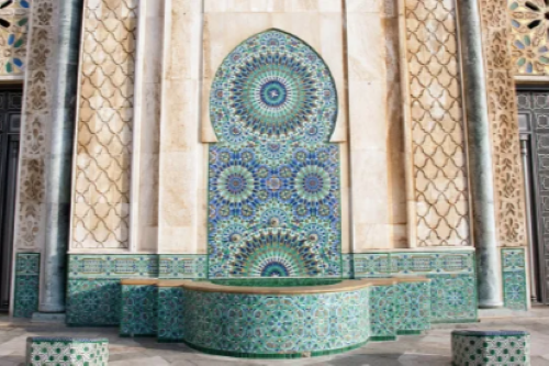 Details of the intricate design of the iconic Mosque in Casablanca.