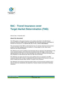 Front cover of the Travel Insurance TMDs