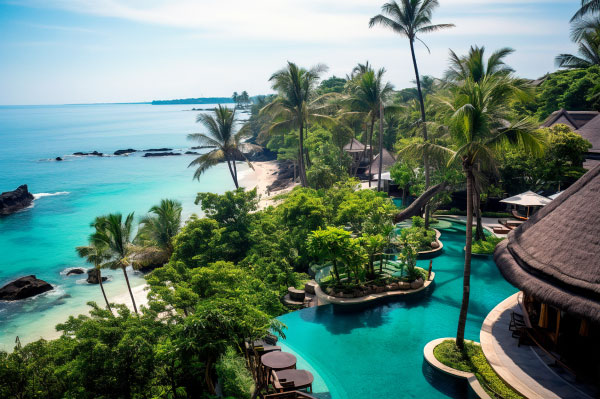 A Luxury Resort in Bali with a pool looking out over the ocean